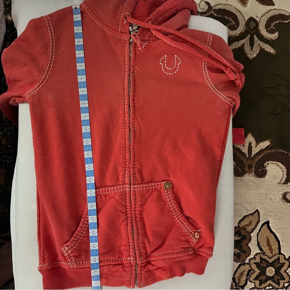 True Religion VTG Hoodie Womens Medium Y2K Red Full Zip Fleece Deep Stitch 90s - Picture 16 of 16
